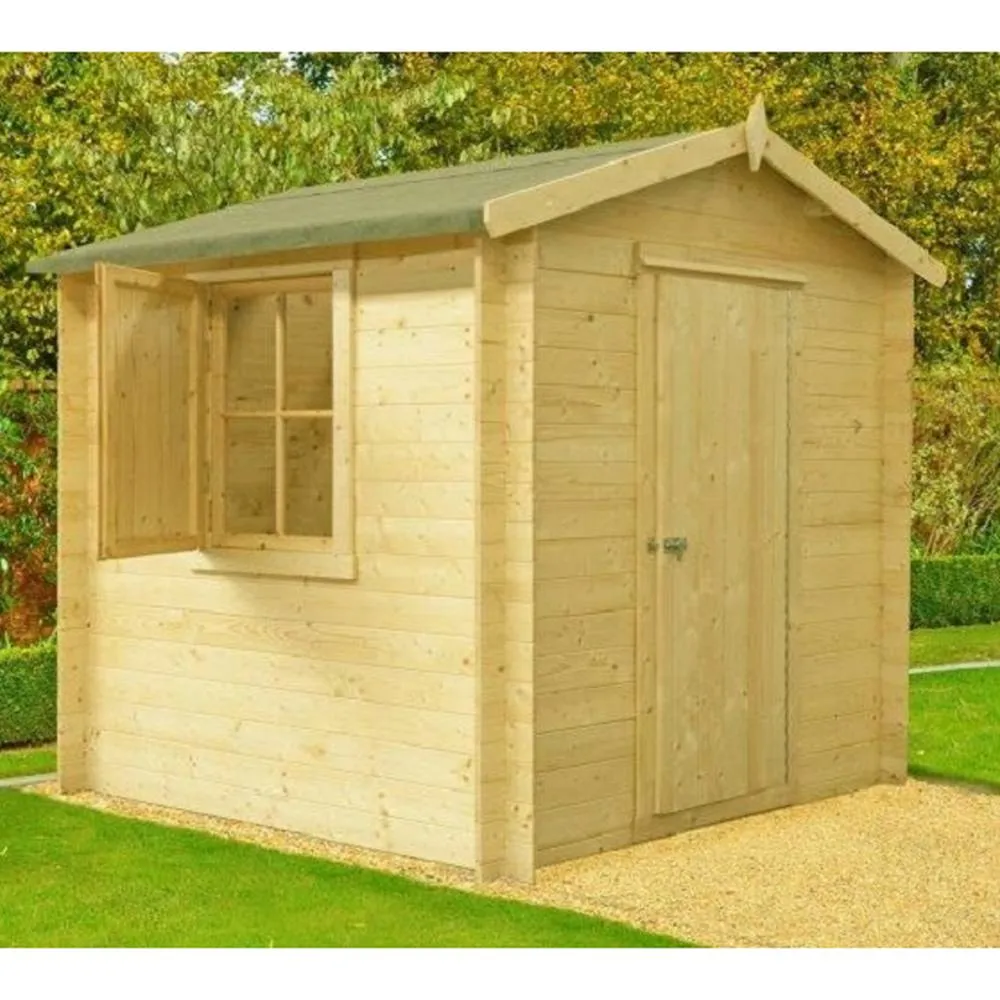 Shires Camelot Log Cabin Home Office Garden Room Approx 9 x 9 Feet in Light Tan
