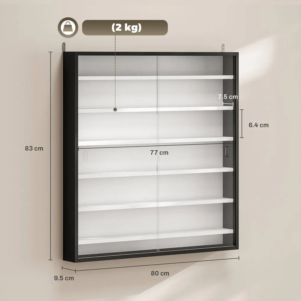 HOMCOM 7-Tier Wall Display Cabinet w/ Adjustable Shelves Glass Doors 3