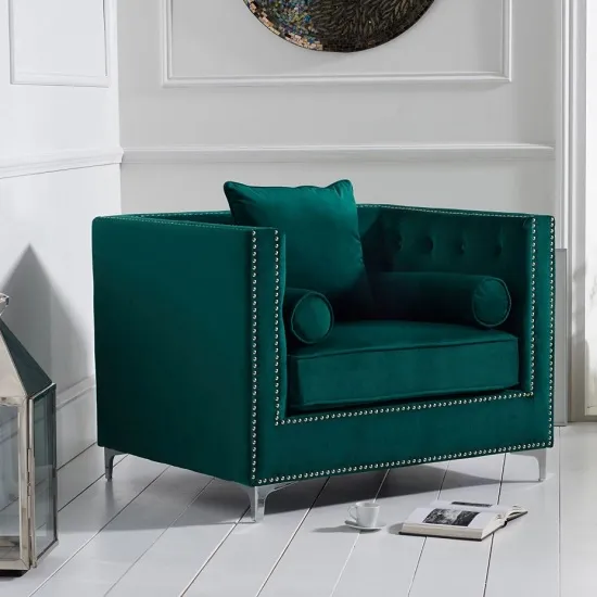 Mulberry Modern Fabric Sofa Chair In Green Velvet