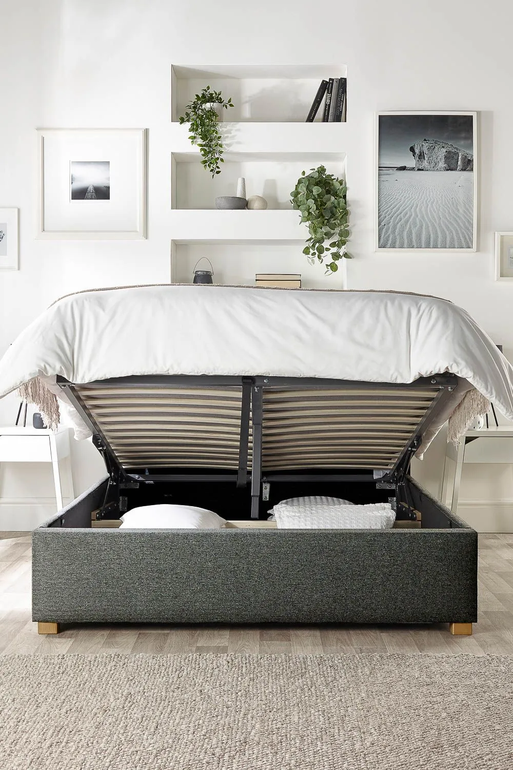 Catherine Lansfield Soho Ottoman Storage Wing Bed in Saxon Twill Fabric, Custom Made in Charcoal 2