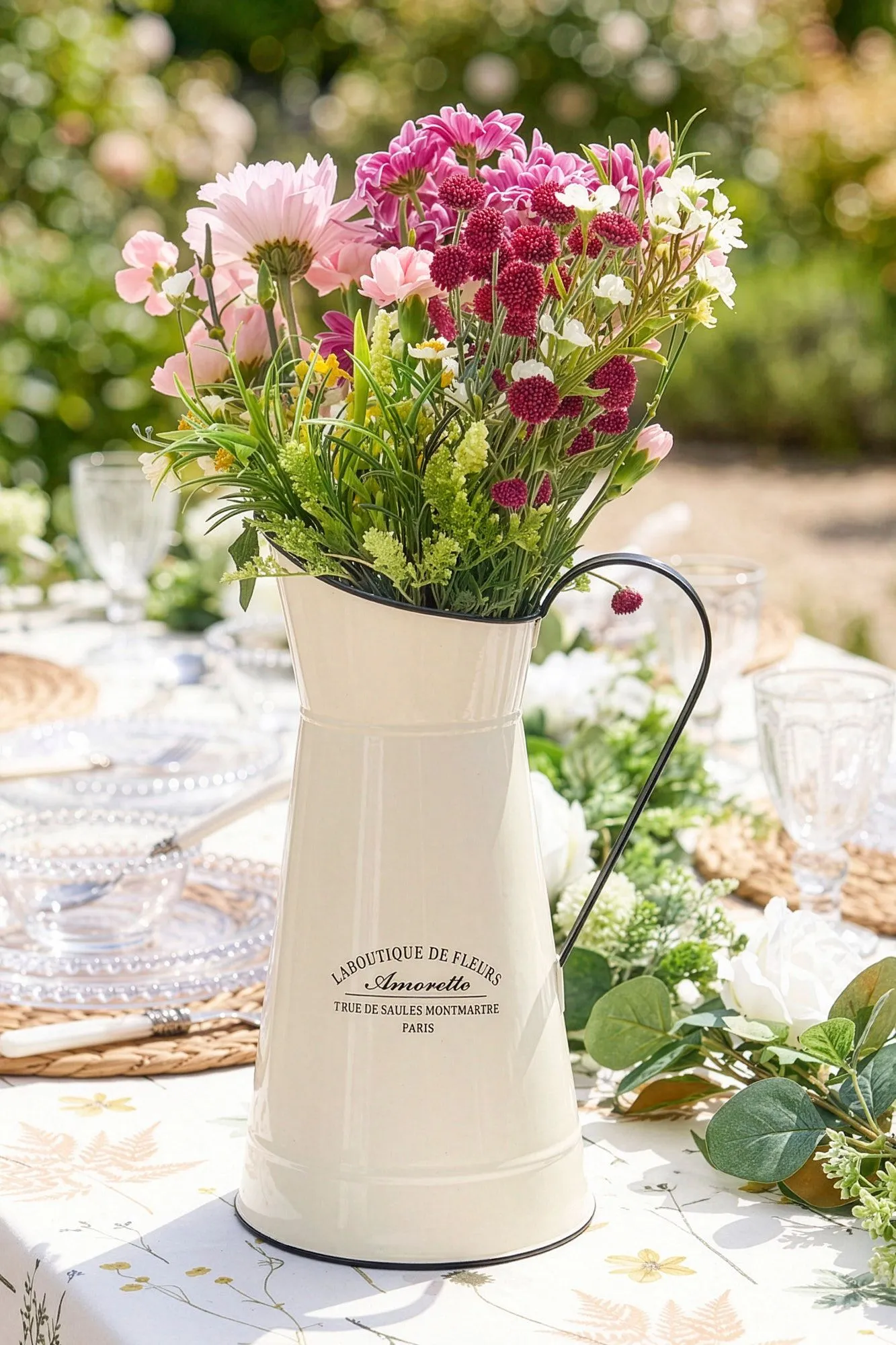 Dibor Vintage Style Cream Pitcher Jug Home Decor Table Flower Vase in White