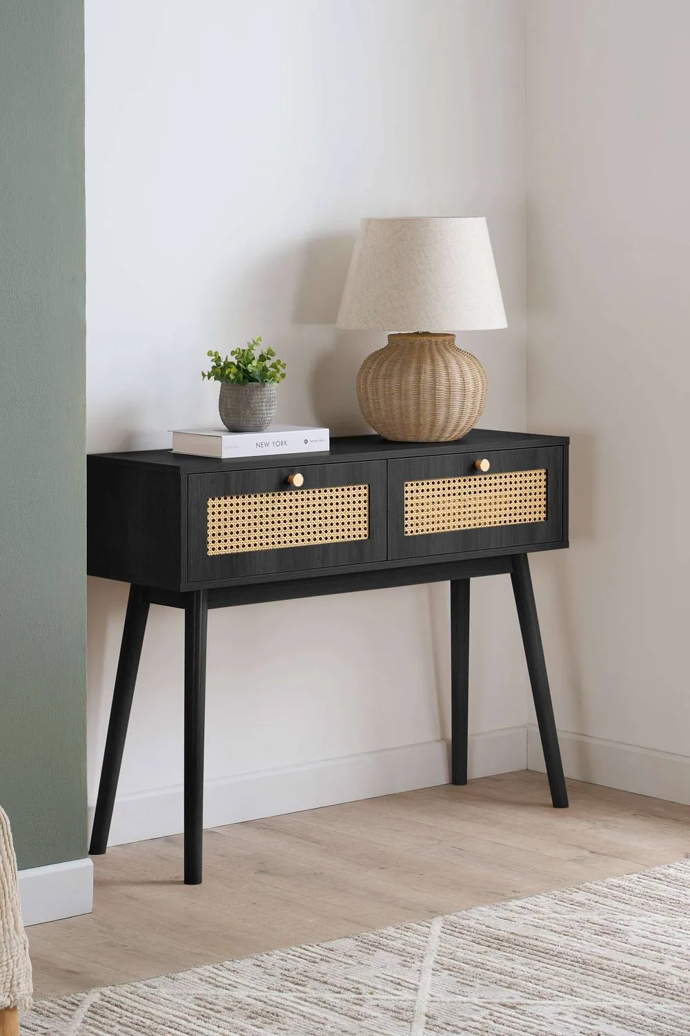 Birlea Croxley Console Table Black Rattan Hall Dressing Table