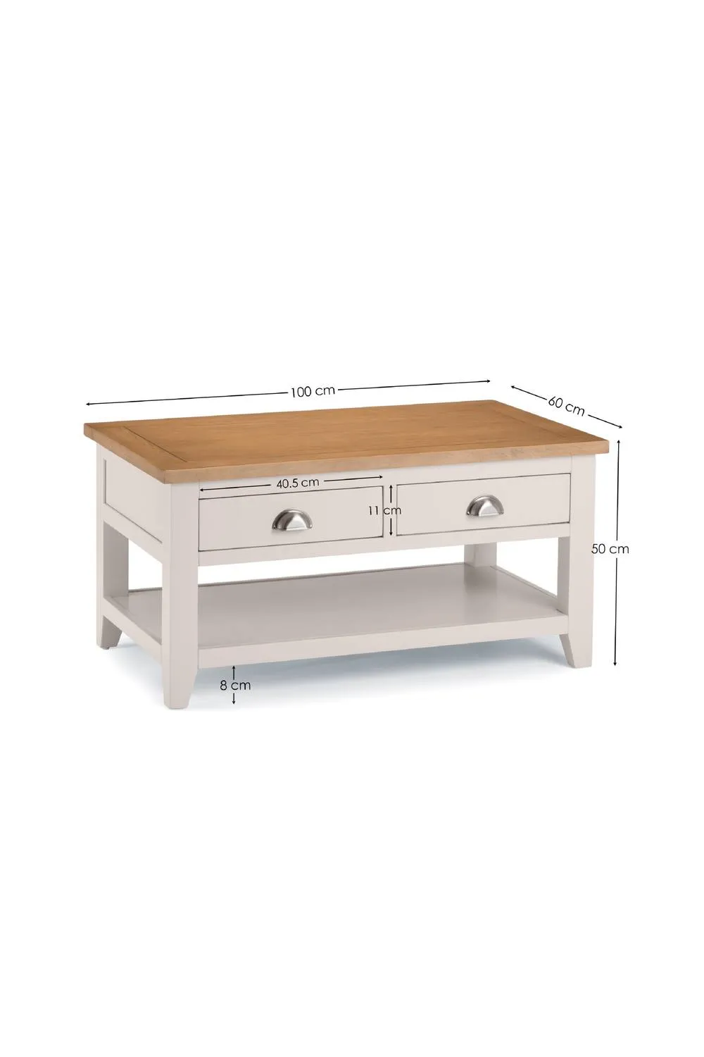 Julian Bowen Richmond 2 Drawer Coffee Table with Shelf in Light Grey 5