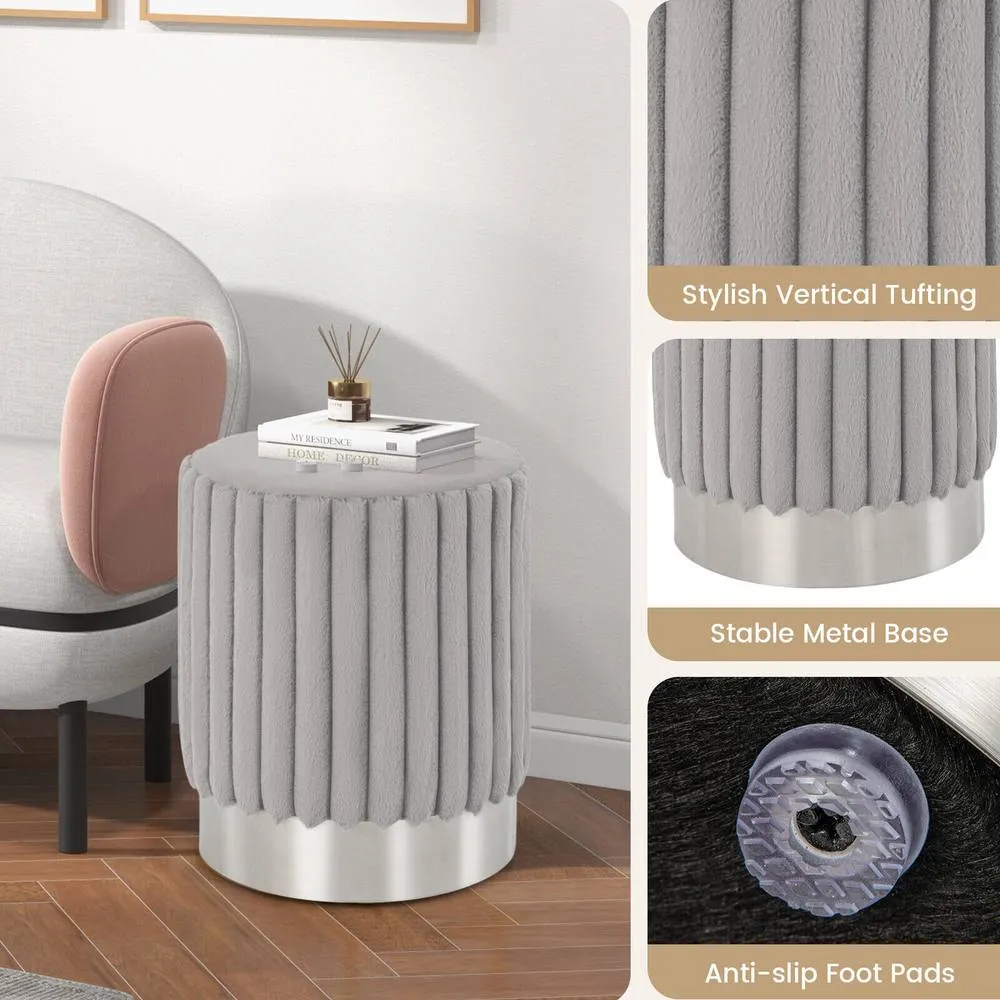 Costway Modern Round Velvet Ottoman Upholstered Footrest Stool Makeup Room in Grey 6
