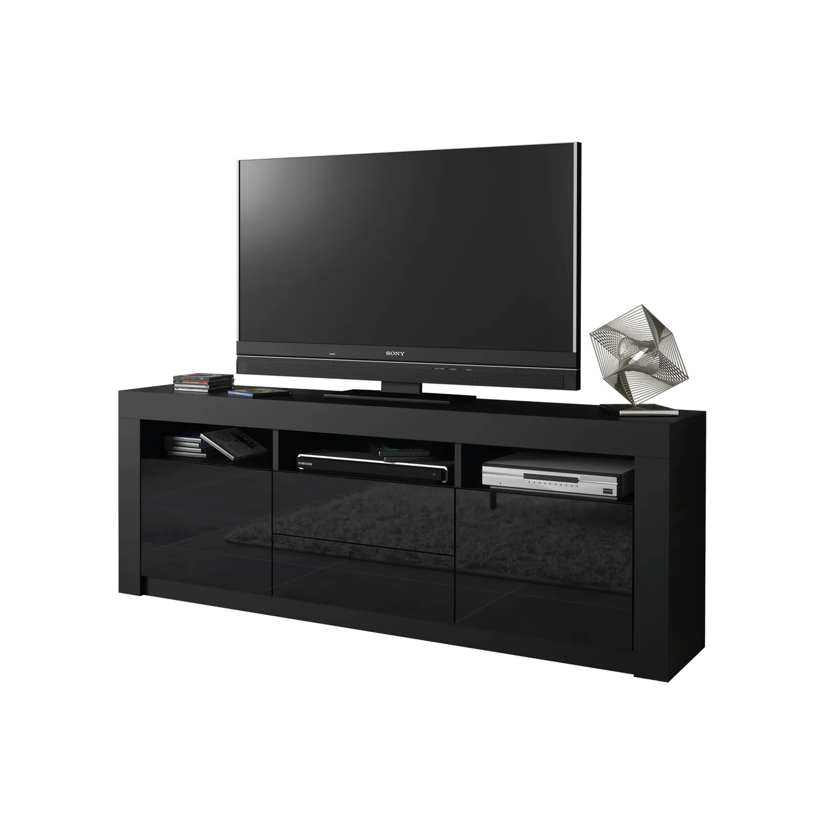 Creative Furniture TV Unit 160cm Modern - Black with High Gloss Doors 3