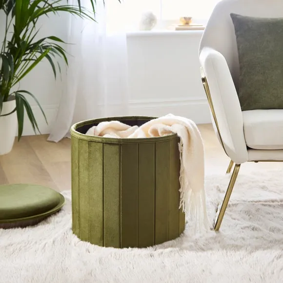 Round Ottoman with Tray, Velvet 1