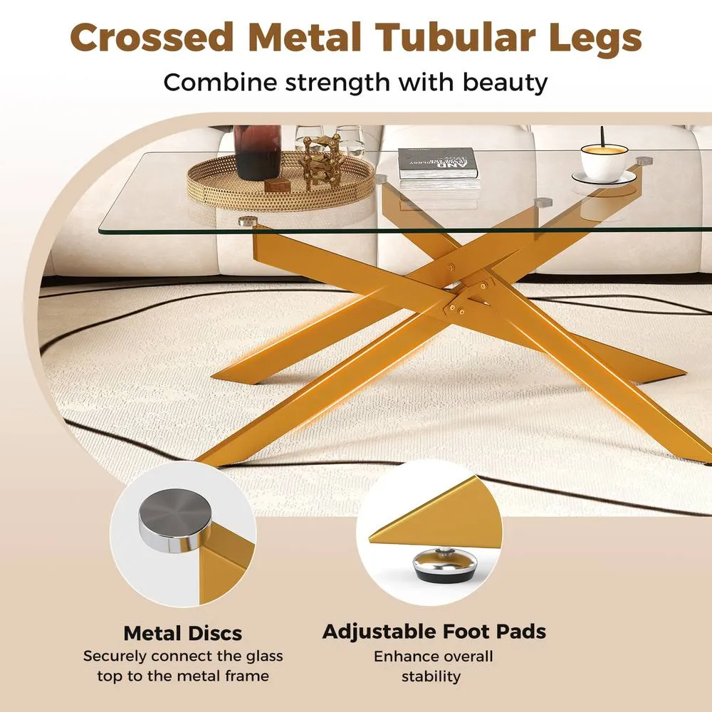 Costway Modern Glass Coffee Table Rectangle Center Cocktail Table Side Table in Gold 3