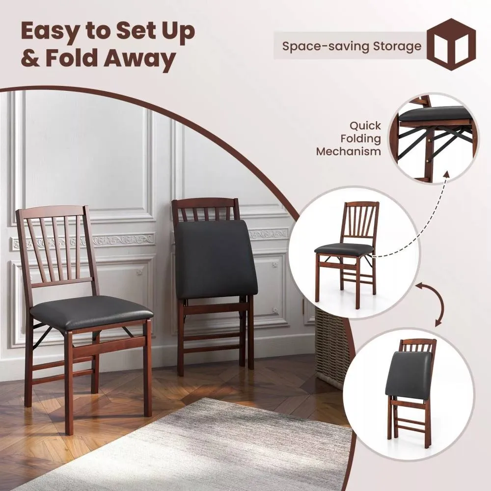 Costway Set of 2 Folding Chair Padded Kitchen Dining Seat Portable Upholstered High Back in Brown 6