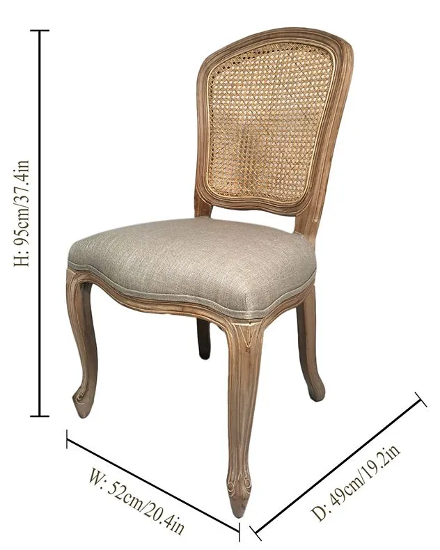 Dibor Set of 4 Rustic Vintage Loire Solid Wood Frame Home Furniture Rattan Back Dining Chairs in Grey 2
