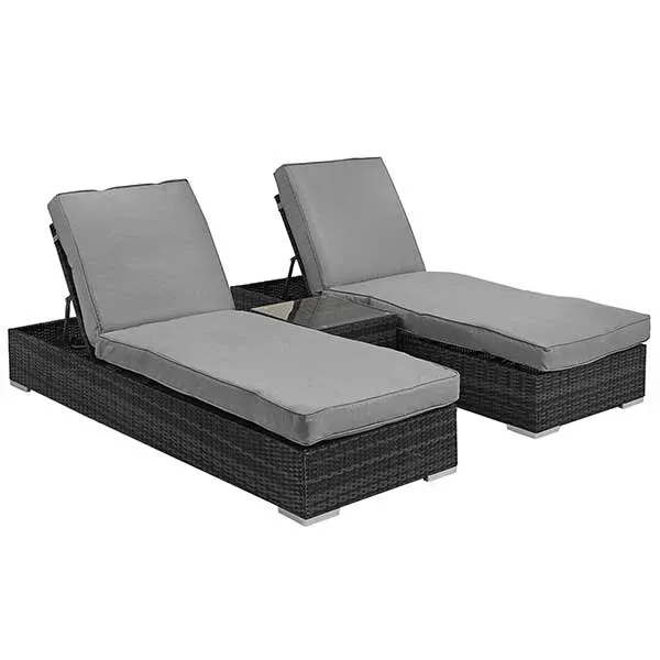 Ingrid Garden Sun Lounger Set in Grey Weave and Grey Fabric