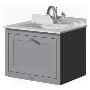 Bayswater Hartleigh Plummett Grey Traditional Wall Hung Vanity Unit & 1 Tap Hole White Marble Top Basin - 600mm 2