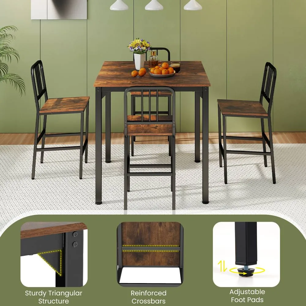 Costway Counter Height Dining Table Set 5PCS Kitchen Bar Table & Chairs Set in Brown 6