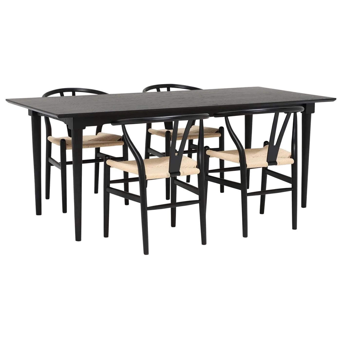 Hague 200cm Dining Table with 4 Hans Wishbone Dining Chairs, Black