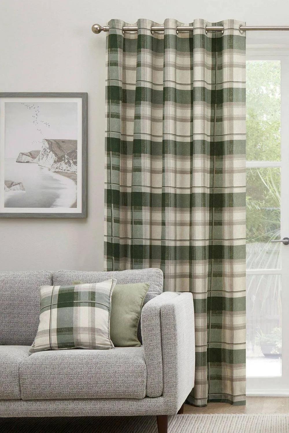 Fusion 'Balmoral Tartan' Warm Woven Check 100% Cotton Filled Cushion in Bottle Green 2