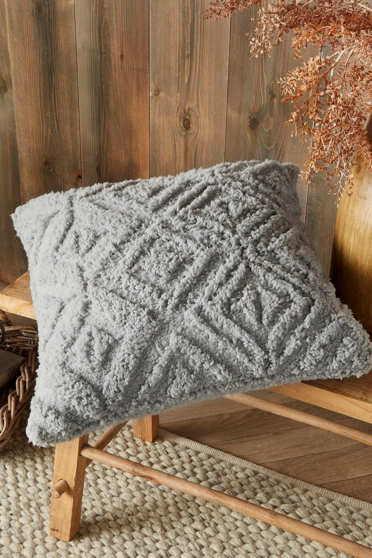 Fusion 'Geo Fleece' Fleece & Sherpa Filled Cushion in Grey