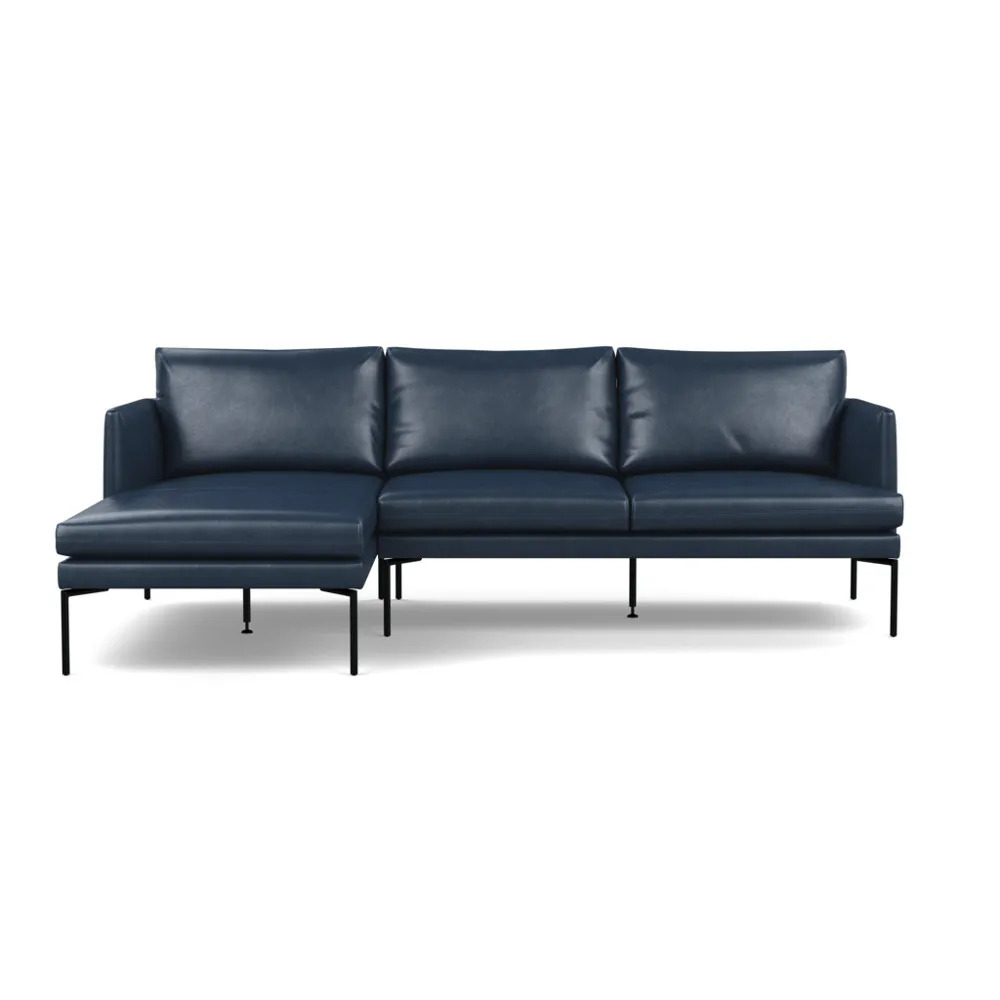 Heal's Matera Left Hand Facing Chaise Sofa Leather Stonewash Navy Blue 279 Black Feet 1