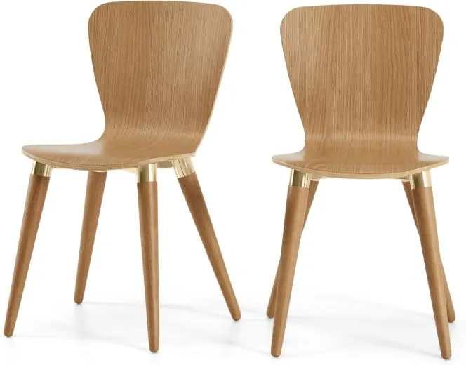 Set of 2 Edelweiss Dining Chairs, Oak and Brass