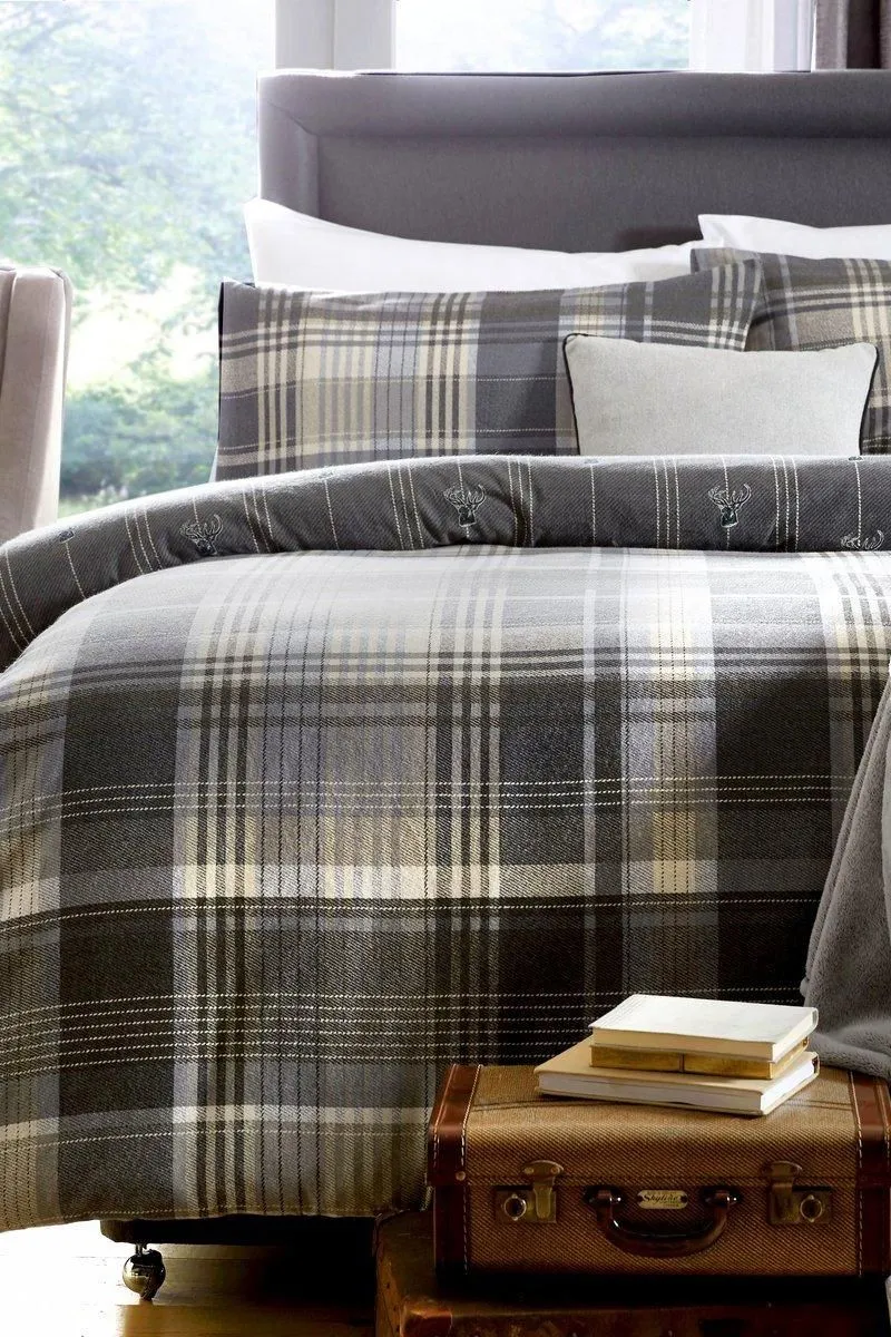 Dreams & Drapes 'Connolly Check' 100% Brushed Cotton Duvet Cover Set in Charcoal 2
