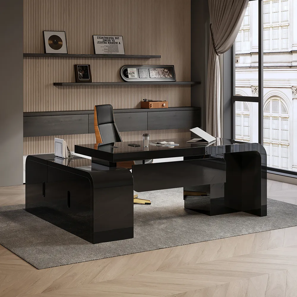 Chicent L-shaped Modern Executive Desk with Ample Storage Right Hand in Black Office Furniture(180 cm)