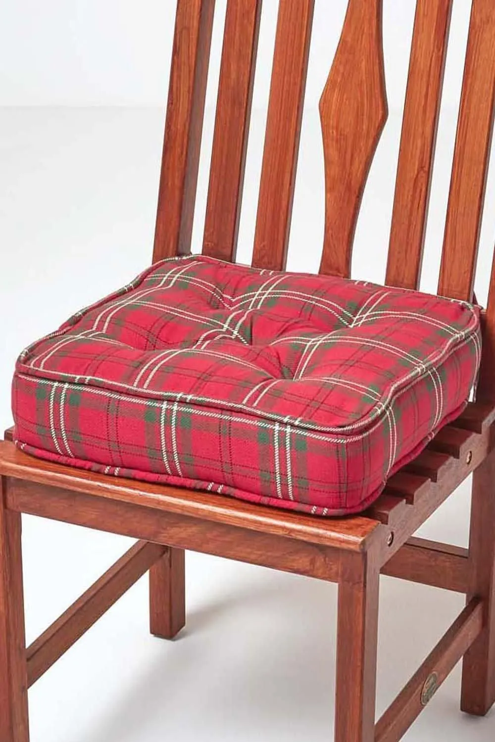 Homescapes Edward Tartan Cotton Dining Chair Booster Cushion in Red
