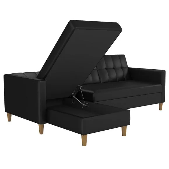 Hartford Faux Leather Black Corner Double Sofa Bed 4