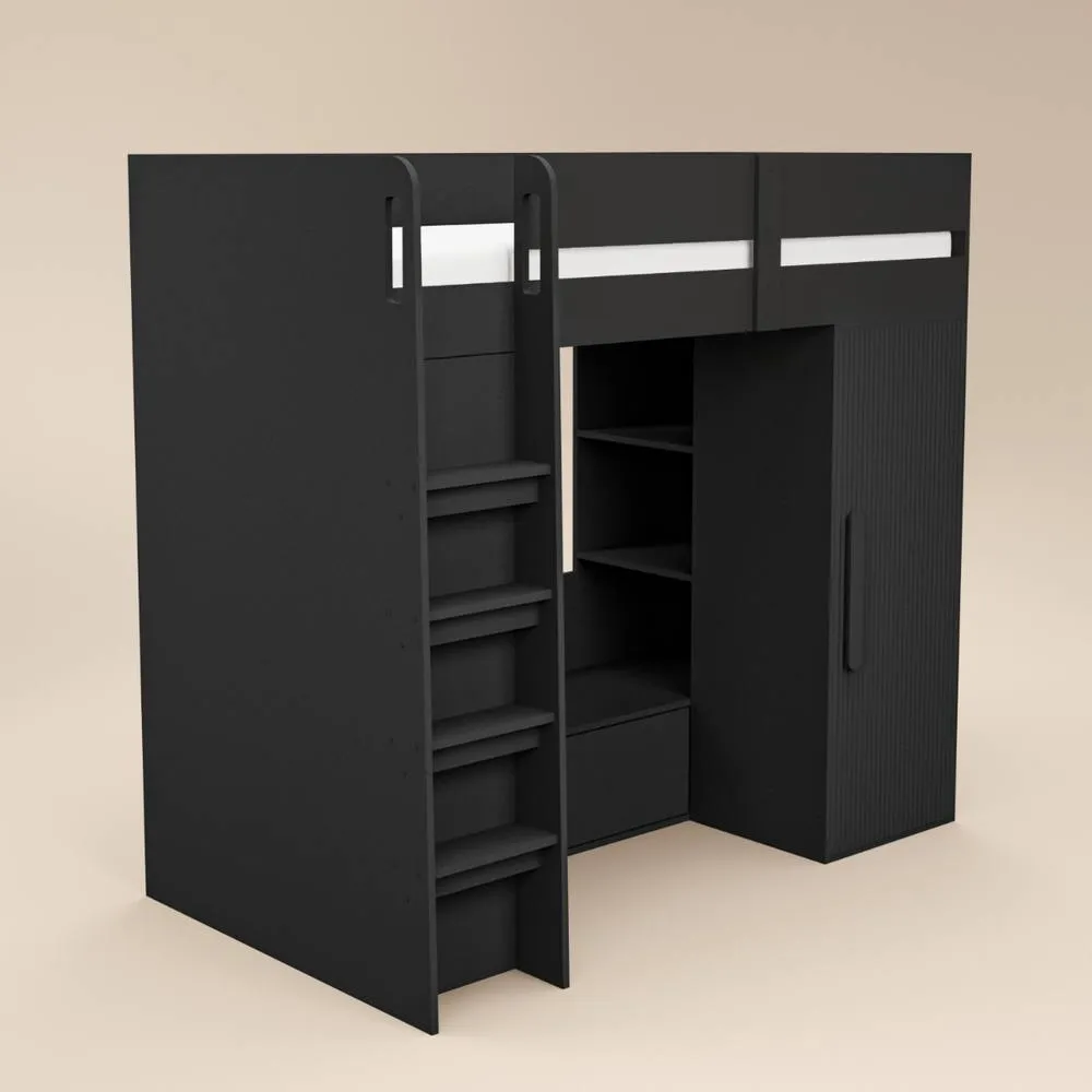 Flair Aspen Ribbed High Sleeper with Storage & Wardrobe in Black 6