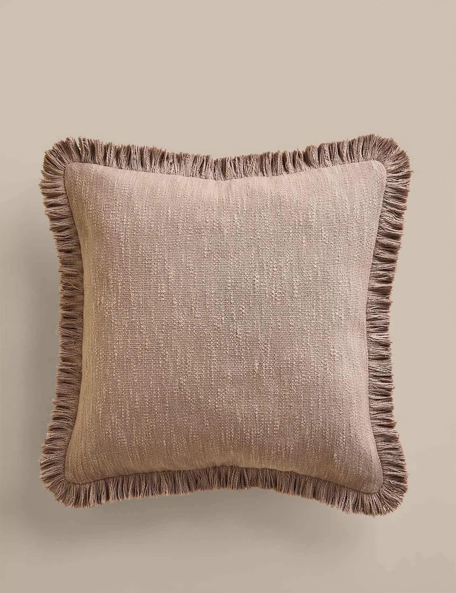 M&S Pure Cotton Textured Fringe Cushion Putty