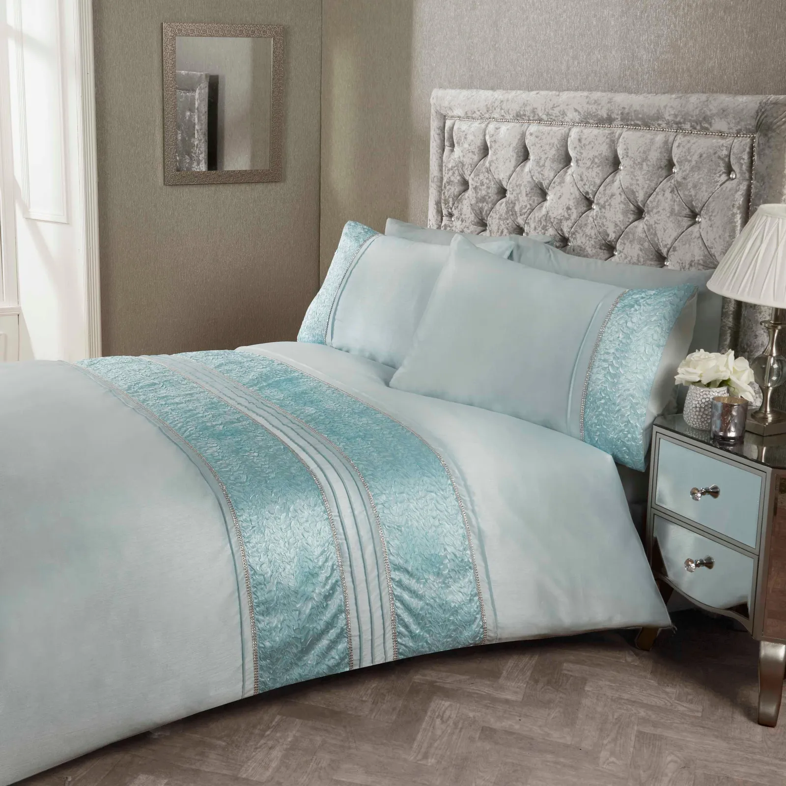 Rapport Home Aurora Polycotton Duvet Cover Set With Pillowcase in Duck Egg Blue