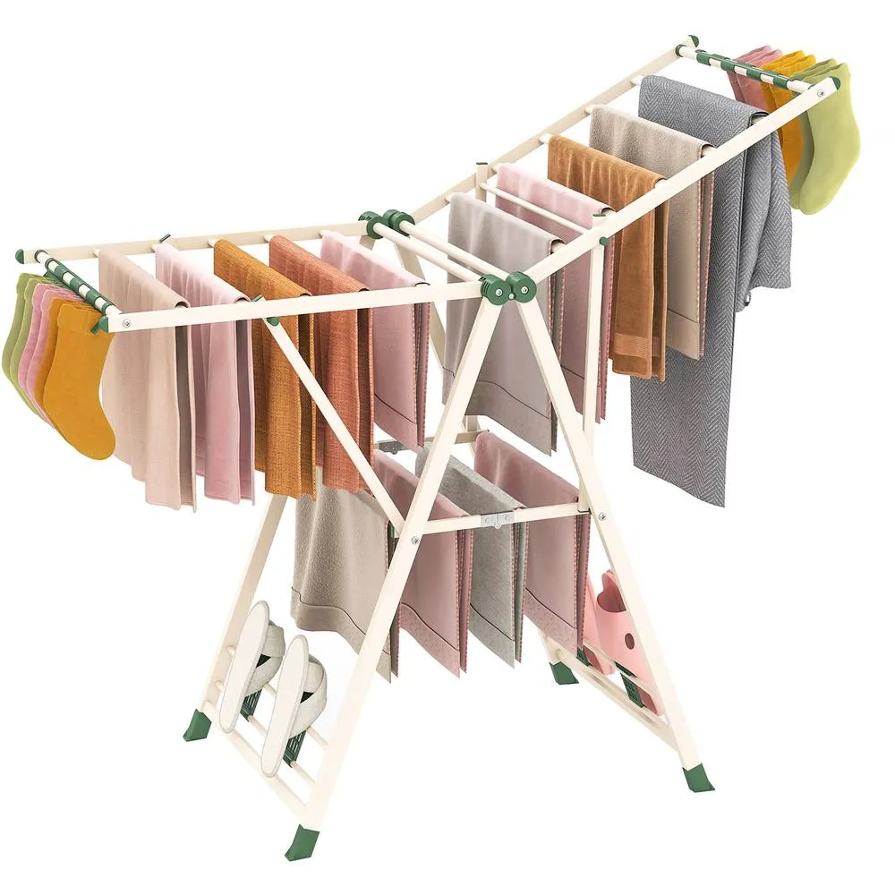 Costway Clothes Drying Rack Foldable Metal Laundry Drying Rack-Beige in Beige 2