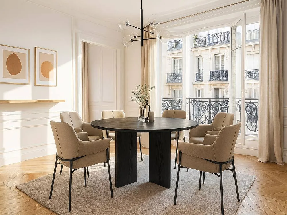 Vente-unique Round Dining Table Seats 6 - Black - TOPANIA