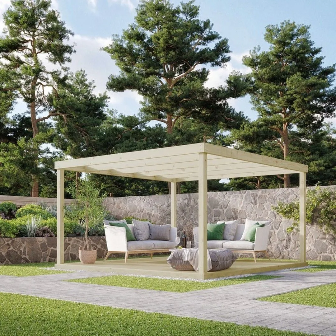 Rutland County Garden Furniture Ltd Box Pergola & Decking Kit - Wood - L300 x W300 cm - Light Green