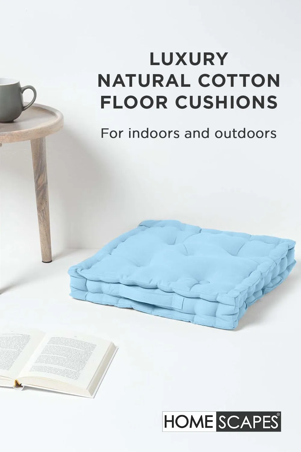Homescapes Plain Cotton Floor Cushion in Blue 2