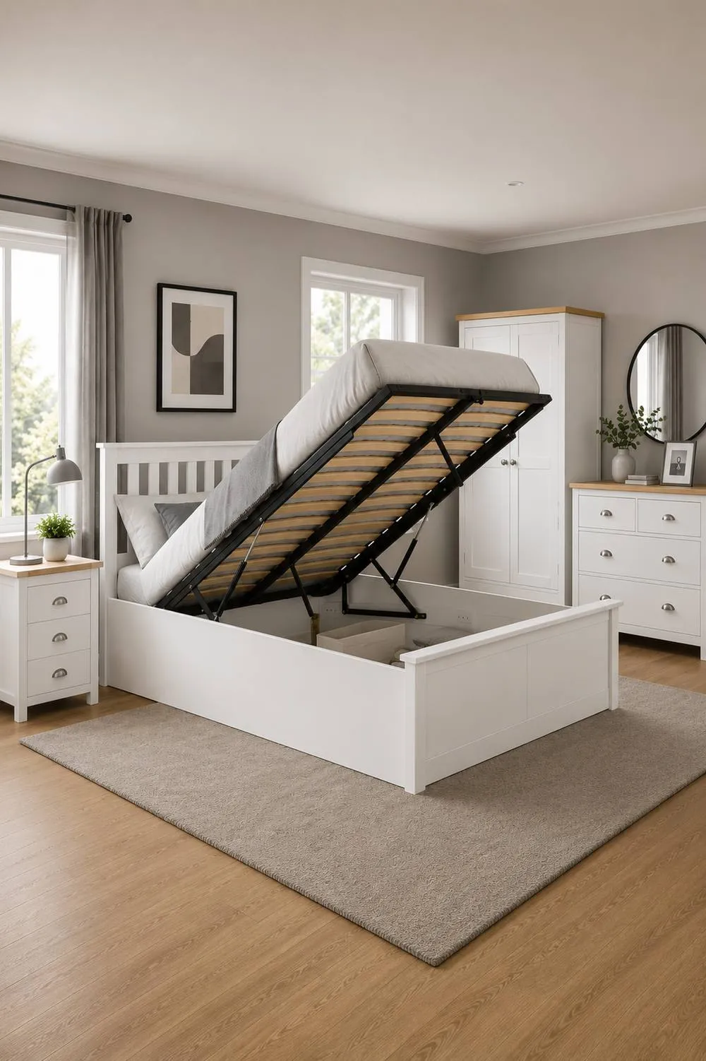 Birlea King Size Ottoman Bed White Aspen Wood Frame Storage 5FT Oak Solid