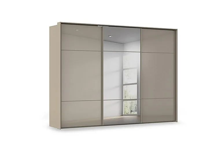 Haven 310cm 3 Door Slider Wardrobe with 2 Glass Doors and 1 Mirror Door