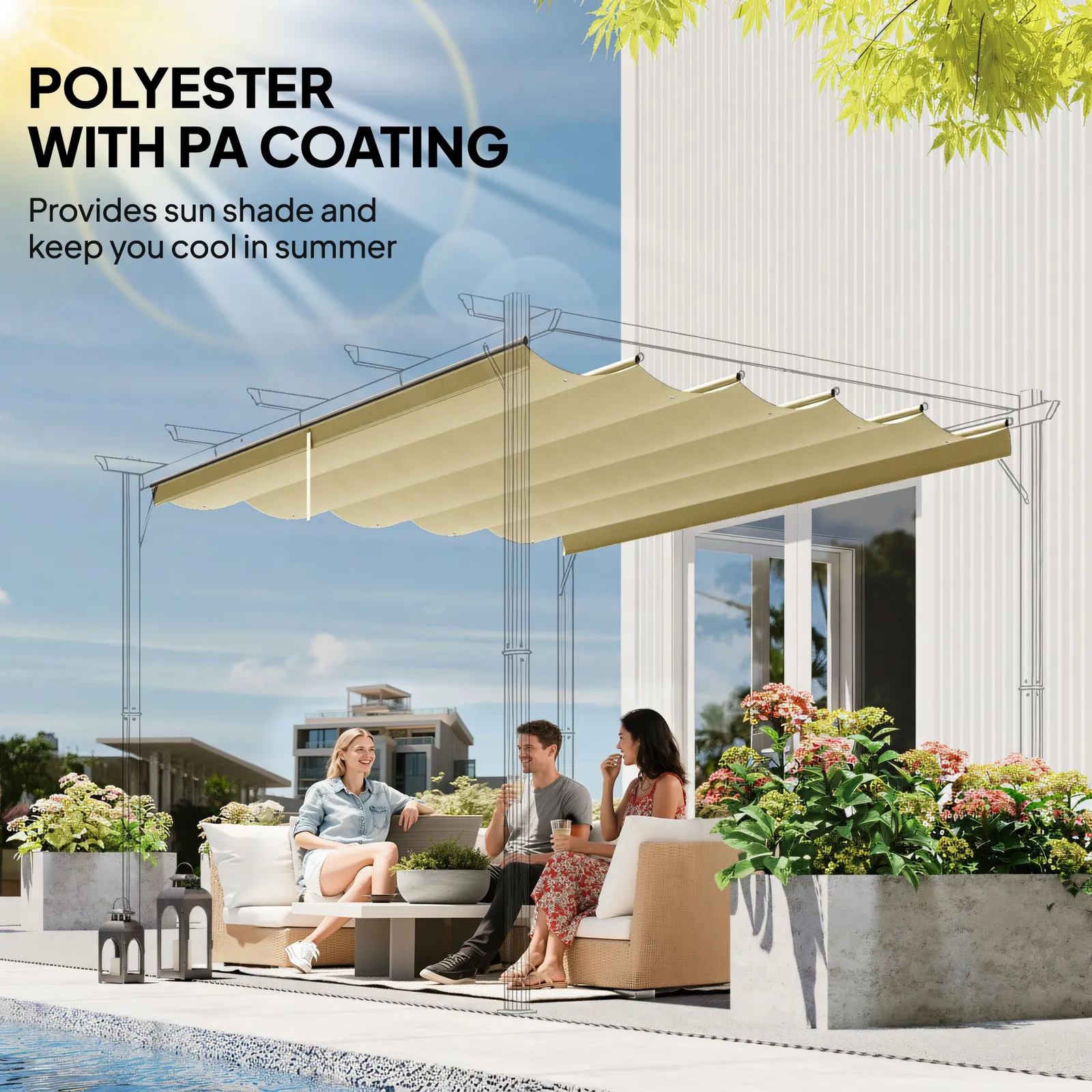 OUTSUNNY 3.5x2.6 m Pergola Cover Replacement for 4x3 m Frame in Beige 6