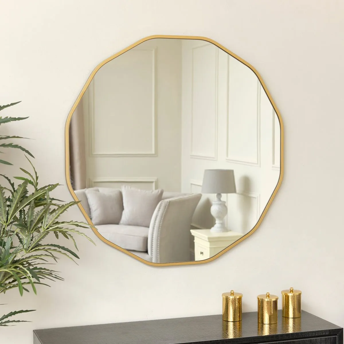 Melody Maison Large Round Gold Scalloped Wall Mirror 90cm X 90cm
