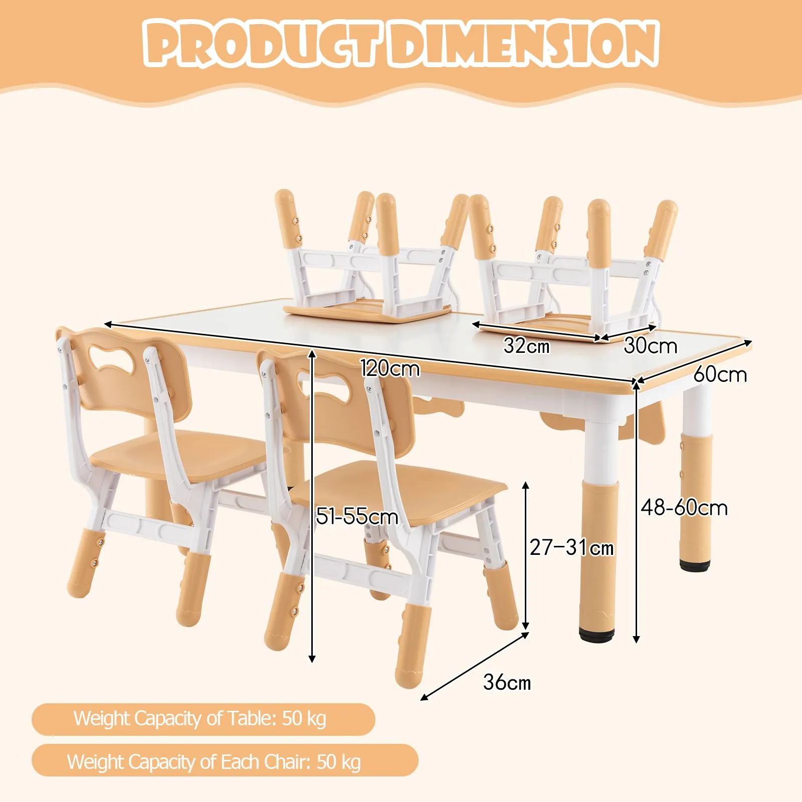 Costway Table & 4 Chairs Set Art Study Multi Activity Table with 4 Seats in Natural 3