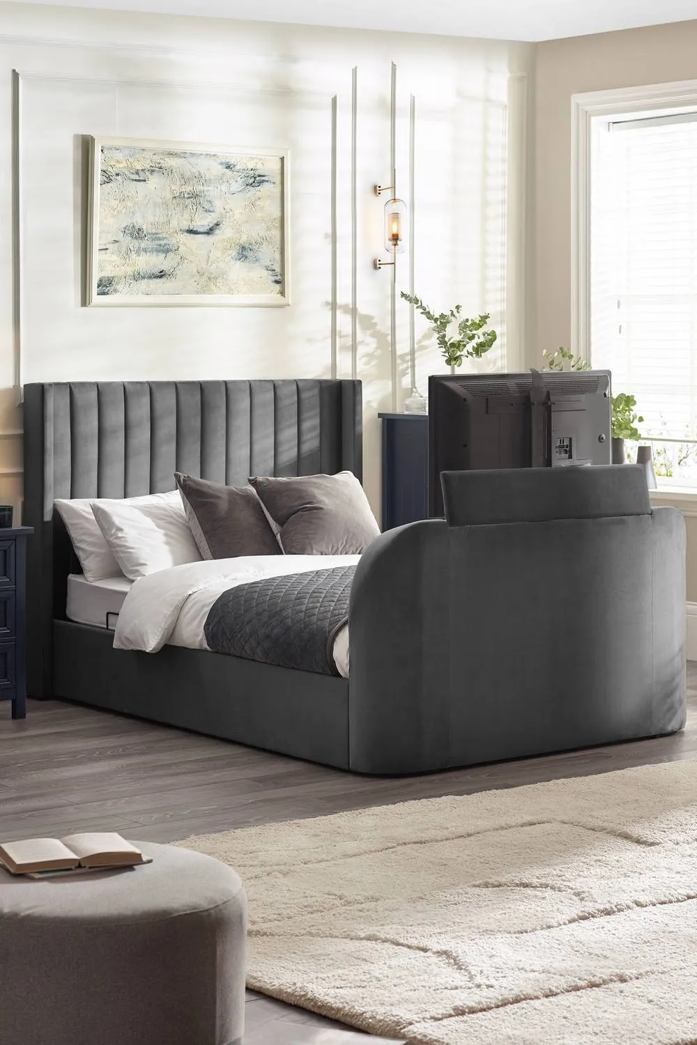 Julian Bowen Clara Upholstered TV Ottoman Storage Bed in Dark Grey