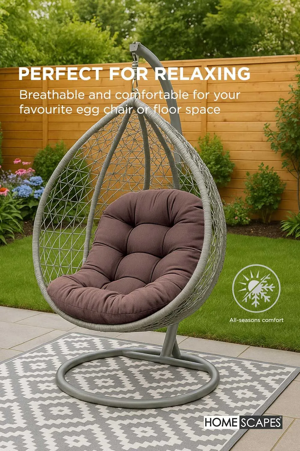 Homescapes Luxury Egg Chair Cushion, Hanging Basket Swing Chair Cushion in Brown 4