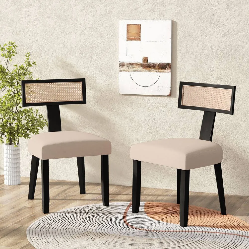 Costway Set of 2 Dining Chairs Linen Fabric Upholstered Accent Chairs 3