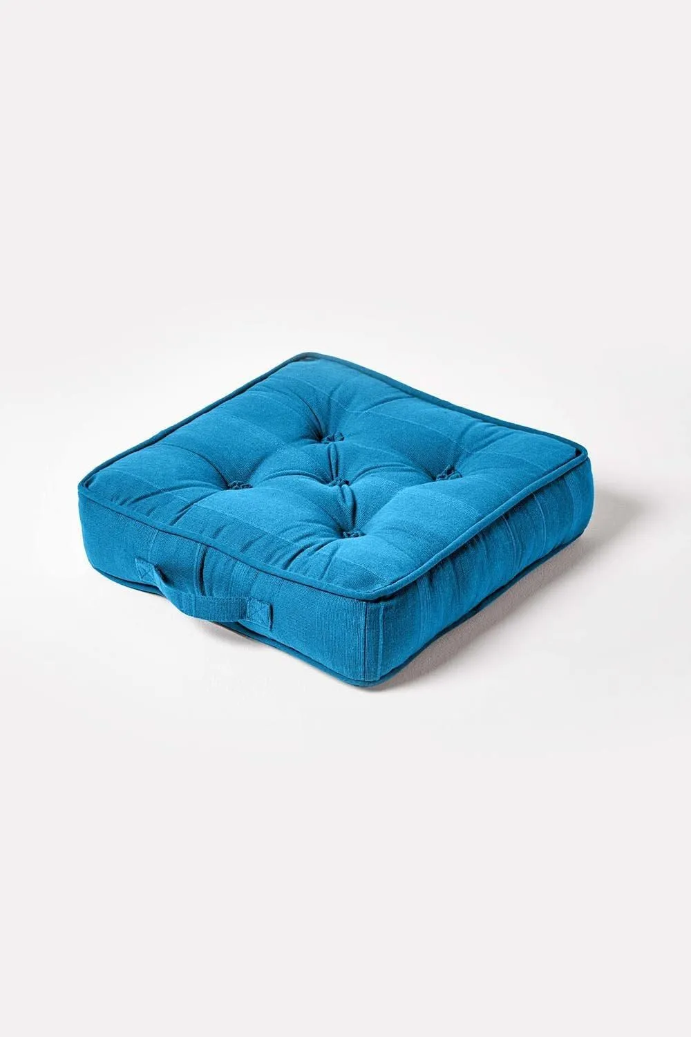 Homescapes Rajput Ribbed Cotton Floor Cushion in Teal 1