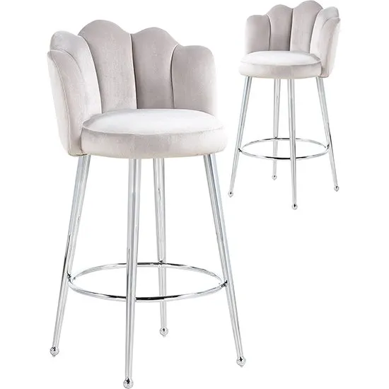 Mario Brown Velvet Bar Stools In Pair With Silver Legs