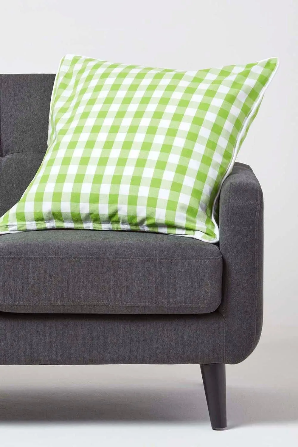 Homescapes Block Check Cotton Gingham Cushion Cover in Green 2