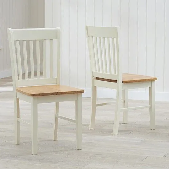 Fornox Wooden Oak And Cream Dining Chairs In Pair