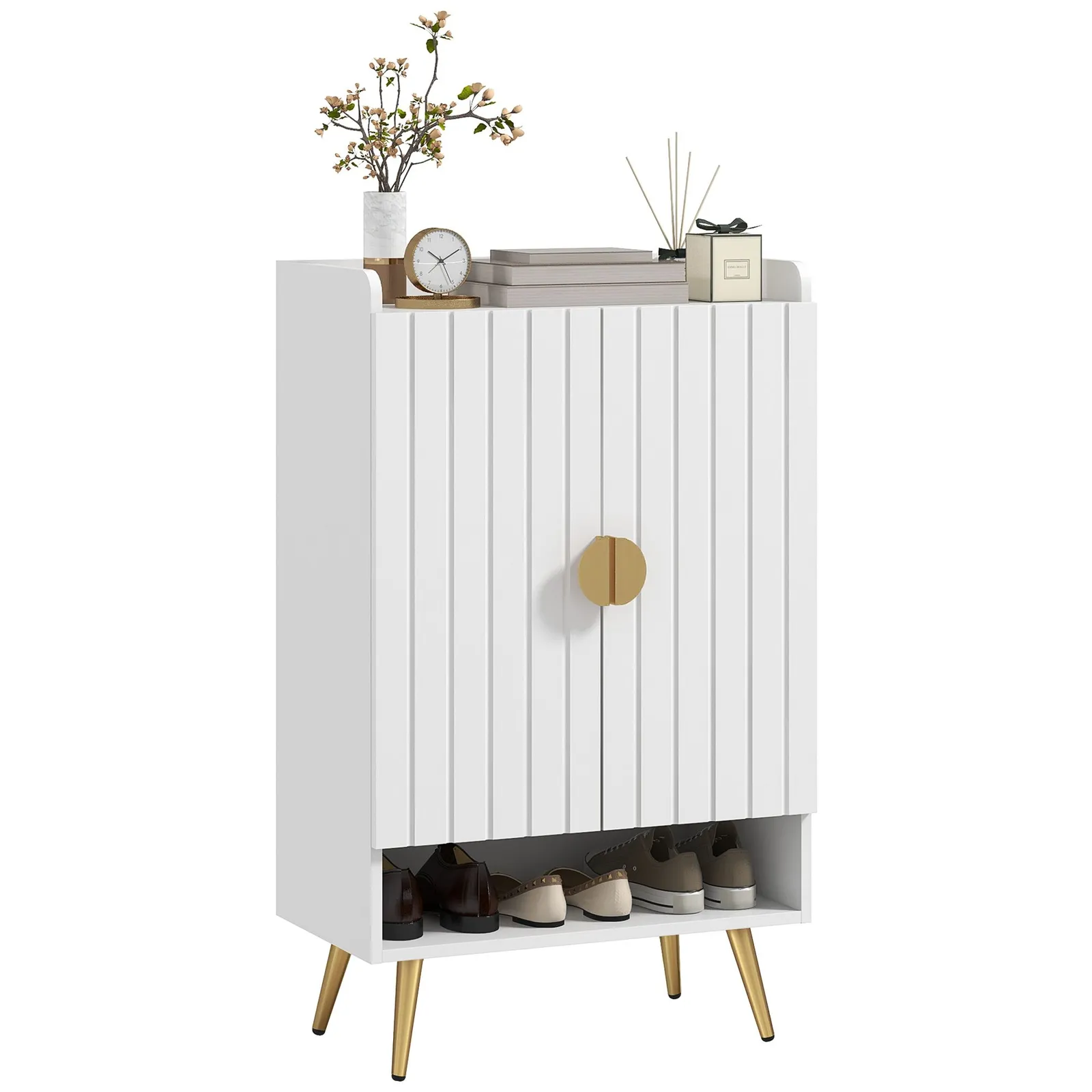 HOMCOM Modern Hallway Shoe Cupboard with Adjustable Shelves for Entryway in White 2
