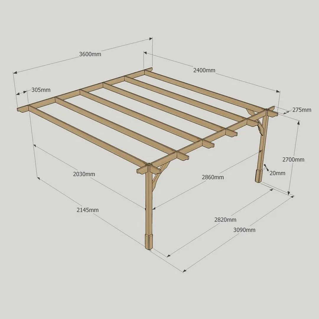 Rutland County Garden Furniture Ltd Wall Mounted Premium Pergola, Wood, L240 x W360 x H270 cm, Light Green in Brown 6