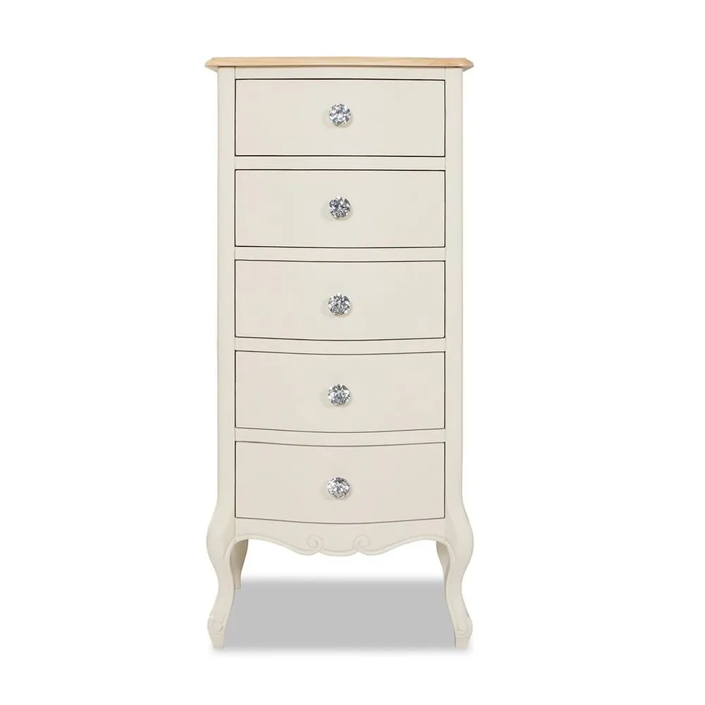 Statement Furniture Juliette Vintage Chic 5 Drawer Tallboy with Crystal Handles in Ivory 4