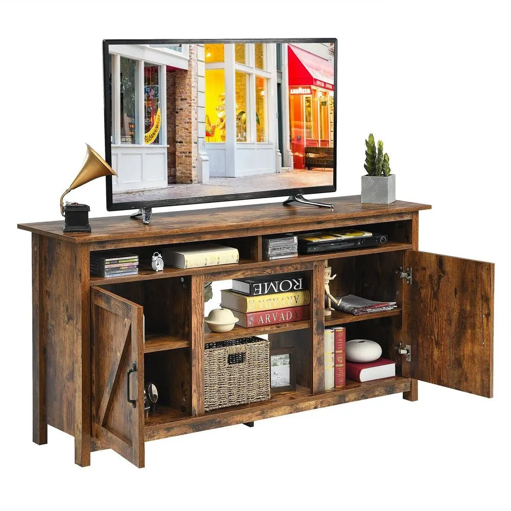 Costway Industrial TV Stand for TVs up to 65" Fireplace TV Stand Entertainment Center in Brown