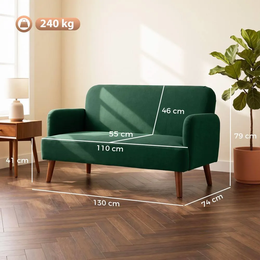 HOMCOM 2 Seater Sofa with 21cm Thick Padding & Wood Legs, Dark Green 3