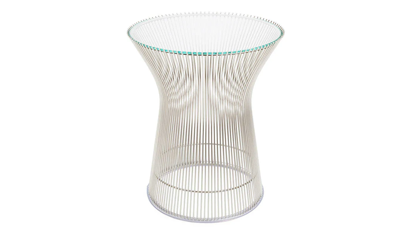 Knoll Platner Side Table Polished Nickel Base Clear Glass Top